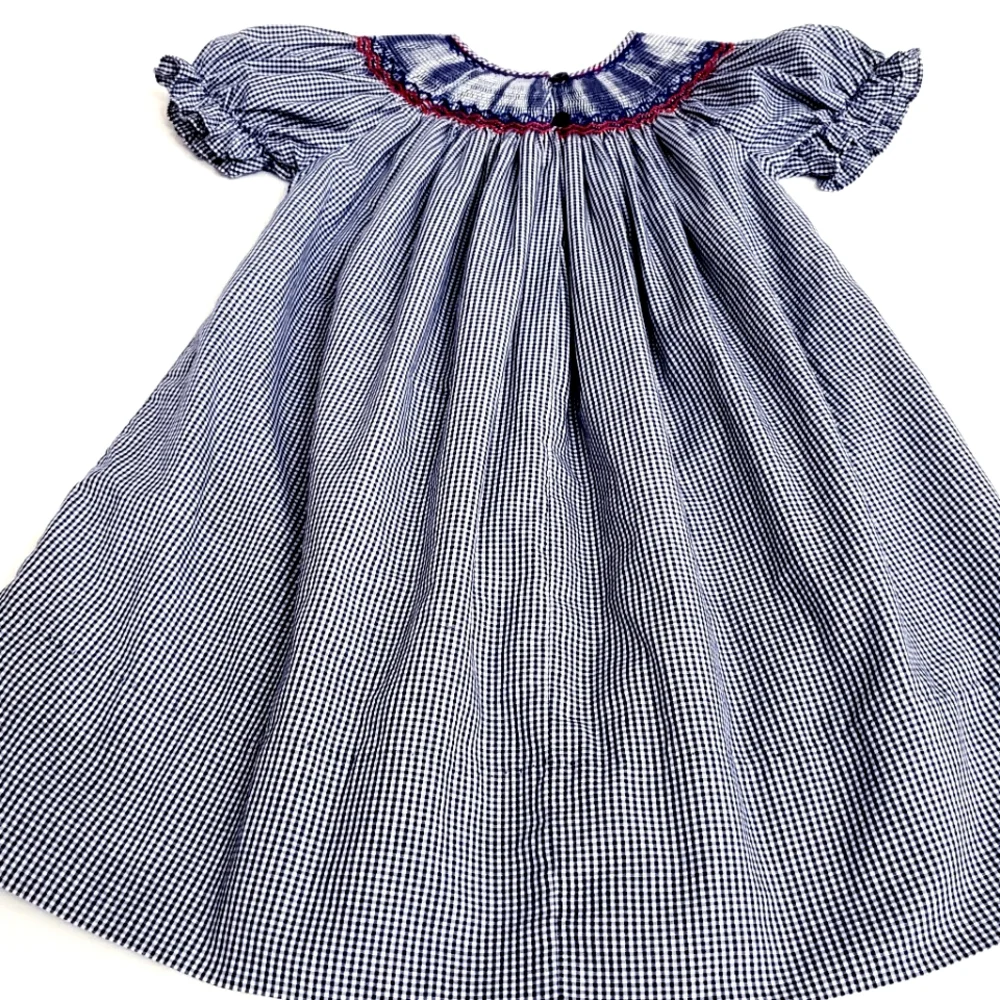 Rosalina Collections Nwot Navy Check Smocked  Football/Megahorn Dress